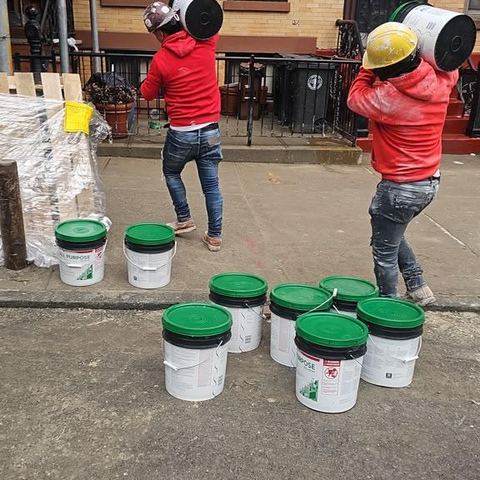 Pallet of joint compound buckets